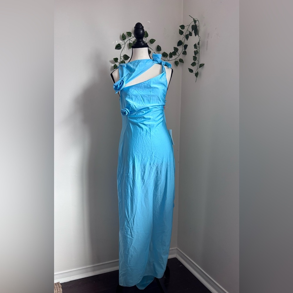 NWT Coperni Turquoise Blue Asymmetrical Maxi Dress - Picture 8 of 11
